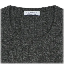 Viola Milano - Cable Knit Loro Piana Cashmere Sweater - Dark Grey - Handmade in Italy - Luxury Exclusive Collection - Avvenice