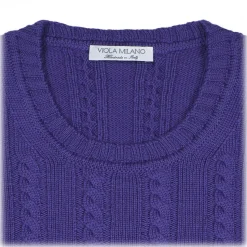 Viola Milano - Cable Knit Lambswool Sweater - Purple - Handmade in Italy - Luxury Exclusive Collection - Avvenice