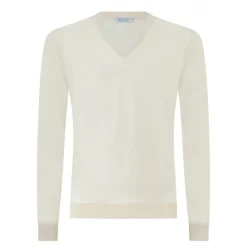Viola Milano - Cashmere V-Neck Sweater - Cream - Handmade in Italy - Luxury Exclusive Collection - Avvenice