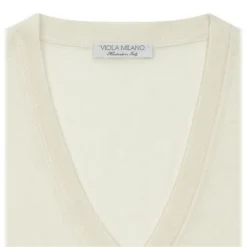 Viola Milano - Cashmere V-Neck Sweater - Cream - Handmade in Italy - Luxury Exclusive Collection - Avvenice
