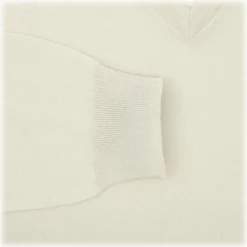 Viola Milano - Cashmere V-Neck Sweater - Cream - Handmade in Italy - Luxury Exclusive Collection - Avvenice