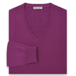 Viola Milano - Cashmere V-Neck Sweater - Fuschia - Handmade in Italy - Luxury Exclusive Collection - Avvenice