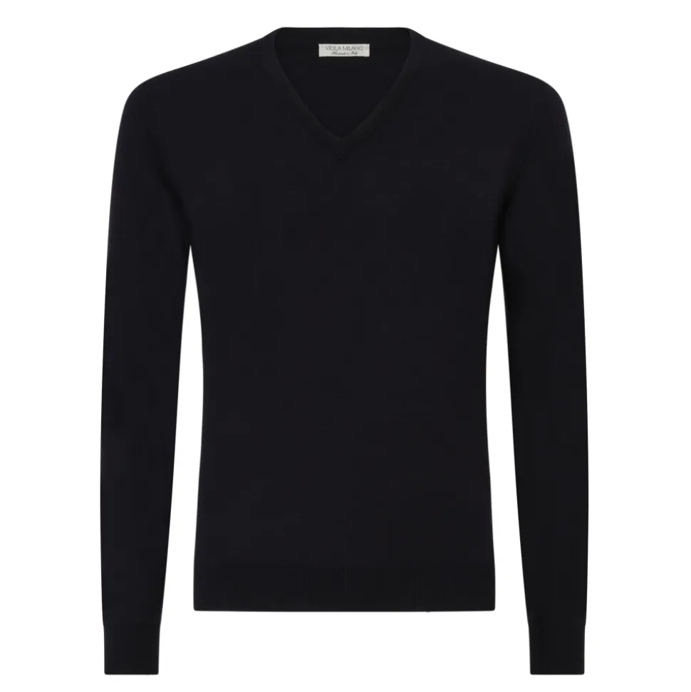 Viola Milano - Cashmere V-Neck Sweater - Navy - Handmade in Italy - Luxury Exclusive Collection - Avvenice