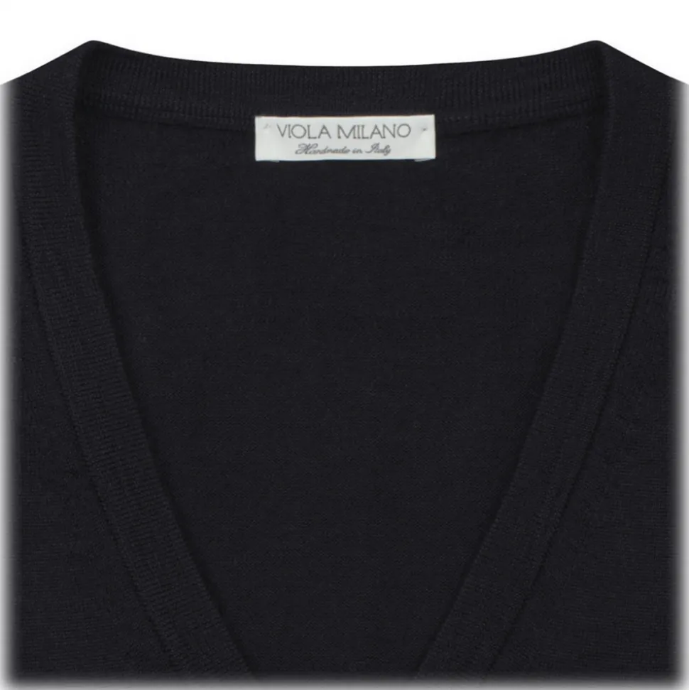 Viola Milano - Cashmere V-Neck Sweater - Navy - Handmade in Italy - Luxury Exclusive Collection - Avvenice