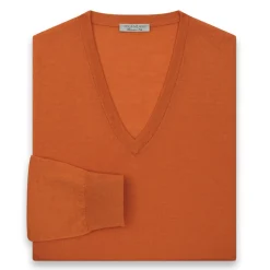 Viola Milano - Cashmere V-Neck Sweater - Orange - Handmade in Italy - Luxury Exclusive Collection - Avvenice
