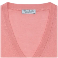 Viola Milano - Cashmere V-Neck Sweater - Pink - Handmade in Italy - Luxury Exclusive Collection - Avvenice