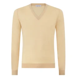 Viola Milano - Cashmere V-Neck Sweater - Sand and Yellow - Handmade in Italy - Luxury Exclusive Collection - Avvenice