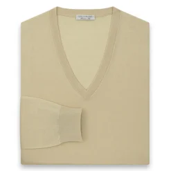 Viola Milano - Cashmere V-Neck Sweater - Sand and Yellow - Handmade in Italy - Luxury Exclusive Collection - Avvenice