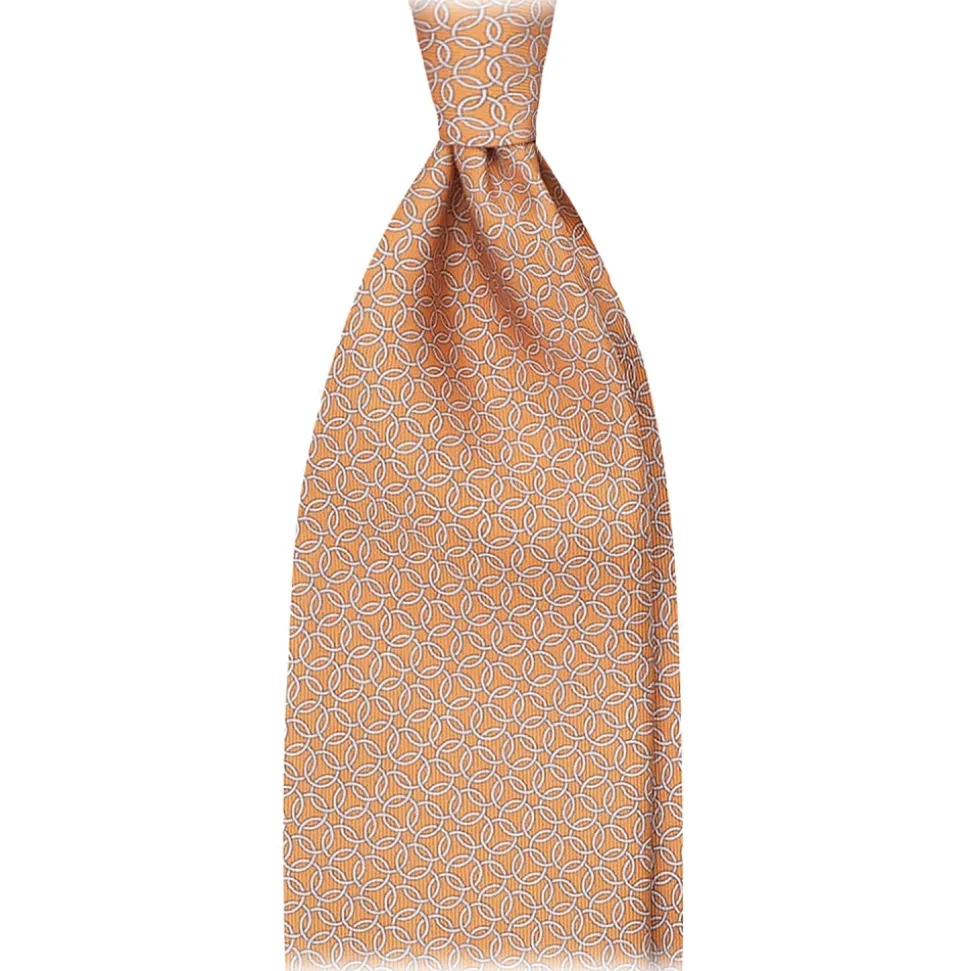 Viola Milano - Chain Circle Selftipped Italian Silk Tie - Orange - Handmade in Italy - Luxury Exclusive Collection - Avvenice