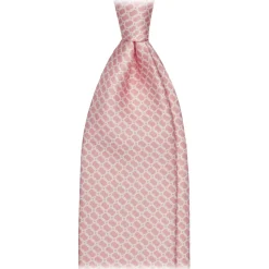 Viola Milano - Chain Circle Handprinted Selftipped Silk Tie - Pink/White - Handmade in Italy - Luxury Exclusive Collection - Avvenice