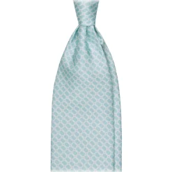 Viola Milano - Chain Circle Handprinted Selftipped Silk Tie - Menthol/White - Handmade in Italy - Luxury Exclusive Collection - Avvenice