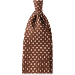 Viola Milano - Circle Printed Selftipped Italian Silk Tie - Brown / White - Made in Italy - Luxury Exclusive Collection - Avvenice