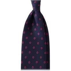 Viola Milano - Circle Printed Selftipped Italian Silk Tie - Navy / Pink - Made in Italy - Luxury Exclusive Collection - Avvenice