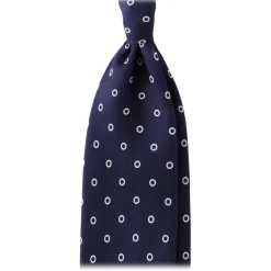 Viola Milano - Circle Printed Selftipped Italian Silk Tie - Navy / White - Made in Italy - Luxury Exclusive Collection - Avvenice