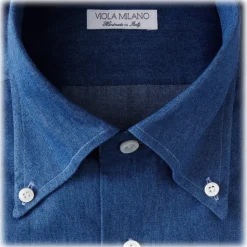 Viola Milano - Classic Denim Button-Down Collar Dress Shirt - Denim - Handmade in Italy - Luxury Exclusive Collection - Avvenice