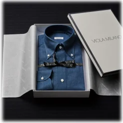 Viola Milano - Classic Denim Button-Down Collar Dress Shirt - Denim - Handmade in Italy - Luxury Exclusive Collection - Avvenice