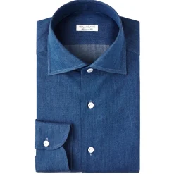 Viola Milano - Classic Denim Cut-Away Collar Dress Shirt - Denim - Handmade in Italy - Luxury Exclusive Collection - Avvenice