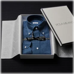 Viola Milano - Classic Denim Button-Down Collar Shirt - Denim - Handmade in Italy - Luxury Exclusive Collection - Avvenice