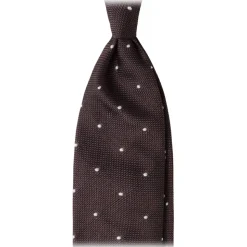 Viola Milano - Classic Polka Dot 3-Fold Grenadine Tie - Brown/White - Handmade in Italy - Luxury Exclusive Collection - Avvenice