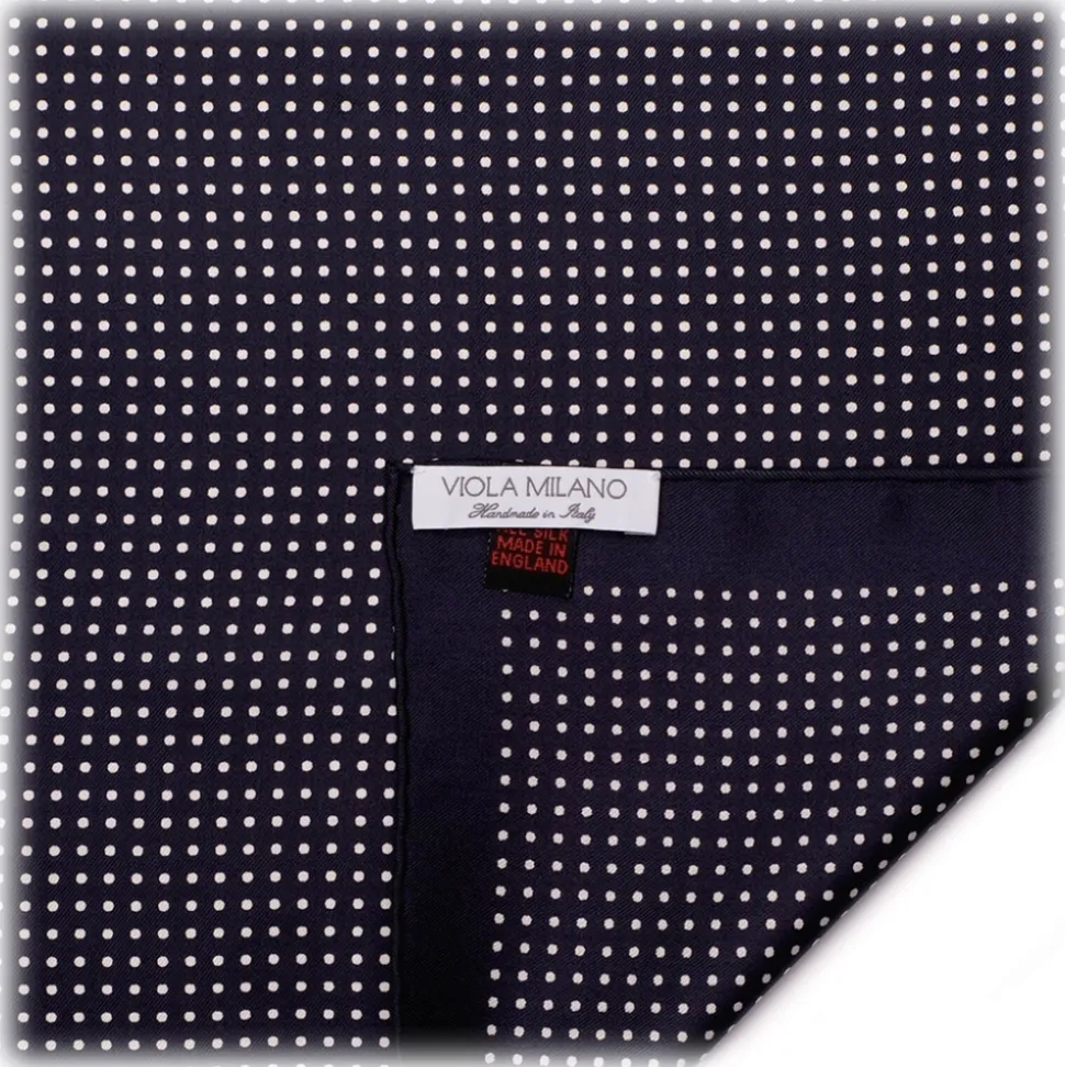 Viola Milano - Classic Polka Dot Silk Pocket Square - Navy - Handmade in Italy - Luxury Exclusive Collection - Avvenice