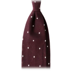 Viola Milano - Classic Polka Dot 3-Fold Grenadine Tie - Wine /  White - Made in Italy - Luxury Exclusive Collection - Avvenice