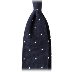 Viola Milano - Classic Polka Dot 3-Fold Grenadine Tie - Navy / White - Made in Italy - Luxury Exclusive Collection - Avvenice