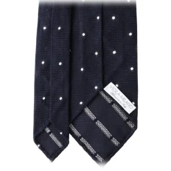 Viola Milano - Classic Polka Dot 3-Fold Grenadine Tie - Navy / White - Made in Italy - Luxury Exclusive Collection - Avvenice