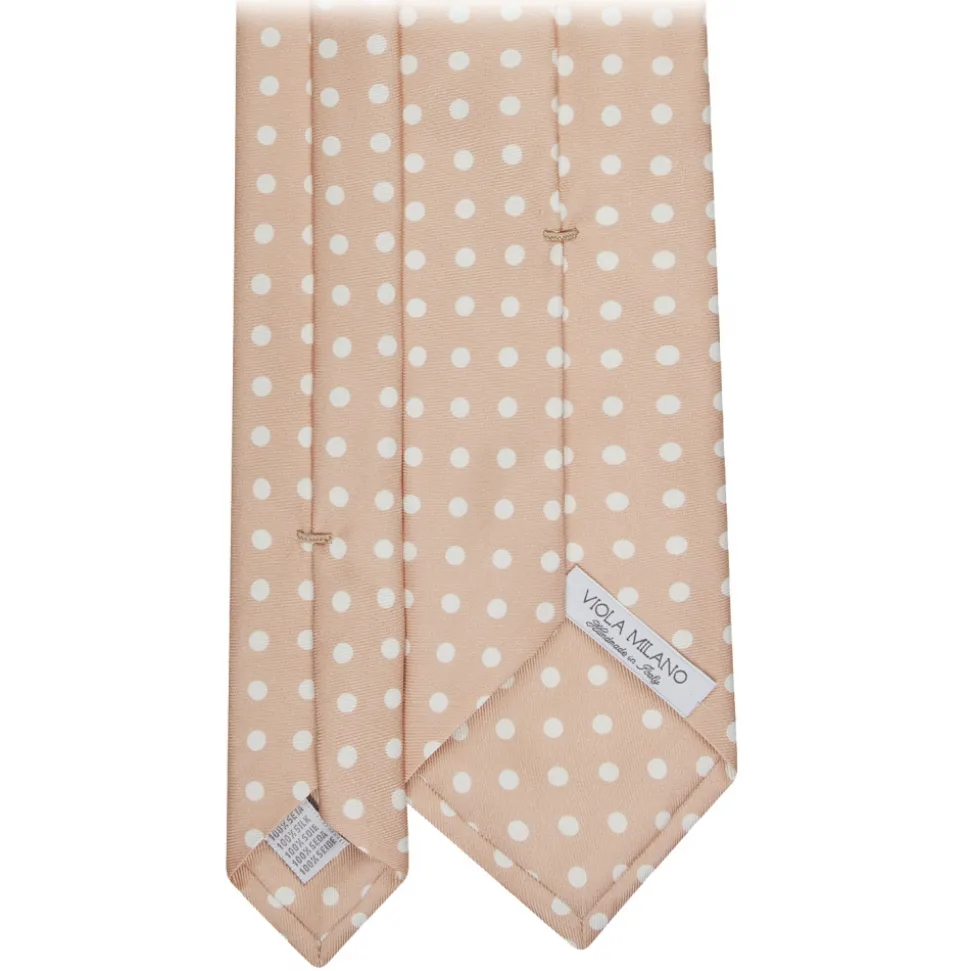 Viola Milano - Classic Polka Dot Selftipped Silk Tie - Sand - Handmade in Italy - Luxury Exclusive Collection - Avvenice