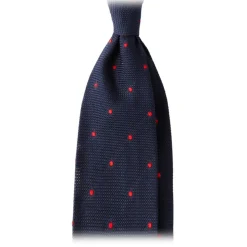 Viola Milano - Classic Polka Dot 3-Fold Grenadine Tie - Navy / Red - Made in Italy - Luxury Exclusive Collection - Avvenice