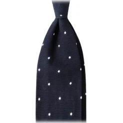 Viola Milano - Classic Polka Dot 3-Fold Grenadine Tie - Navy/White - Handmade in Italy - Luxury Exclusive Collection - Avvenice