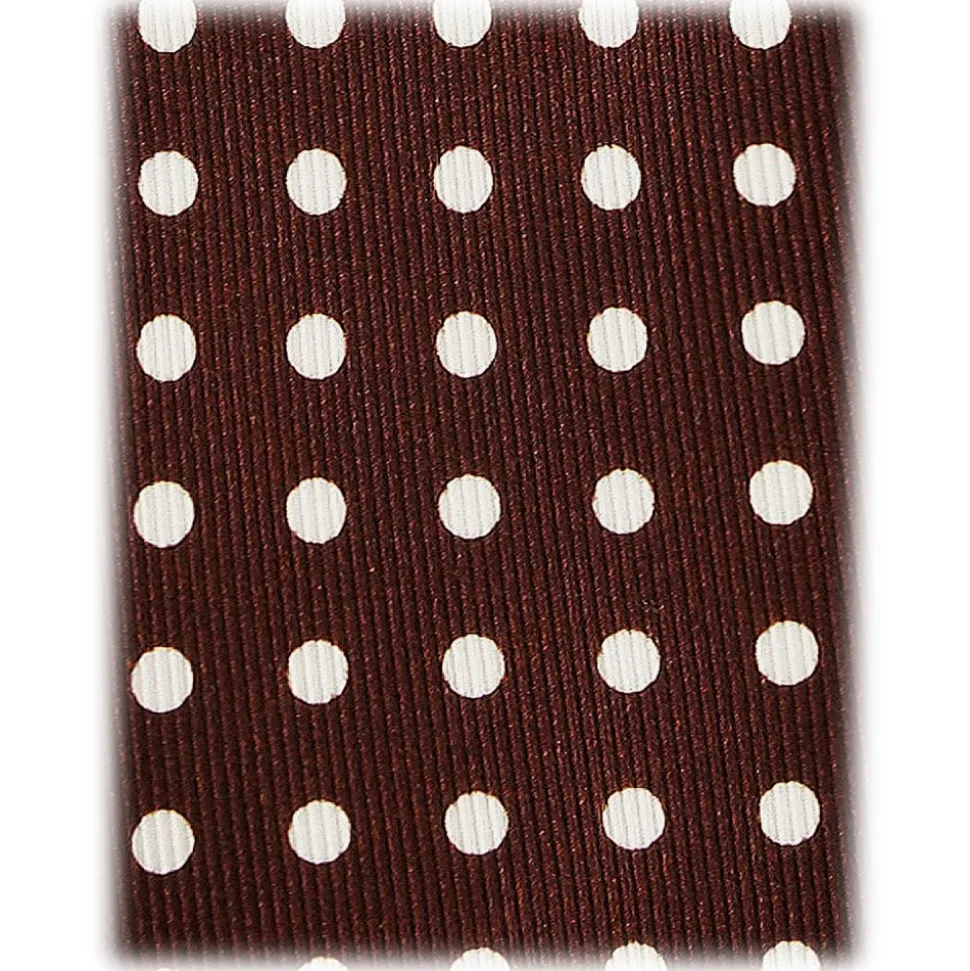 Viola Milano - Classic Polka Dot Selftipped Silk Tie - Brown - Handmade in Italy - Luxury Exclusive Collection - Avvenice