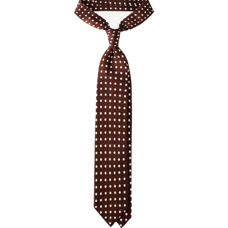 Viola Milano - Classic Polka Dot Selftipped Silk Tie - Brown - Handmade in Italy - Luxury Exclusive Collection - Avvenice