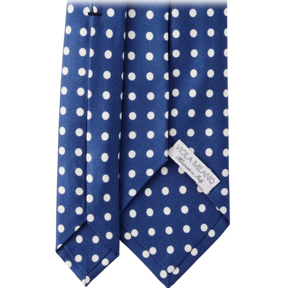 Viola Milano - Classic Polka Dot Selftipped Silk Tie - Blue/White - Handmade in Italy - Luxury Exclusive Collection - Avvenice