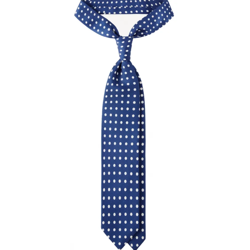 Viola Milano - Classic Polka Dot Selftipped Silk Tie - Blue/White - Handmade in Italy - Luxury Exclusive Collection - Avvenice