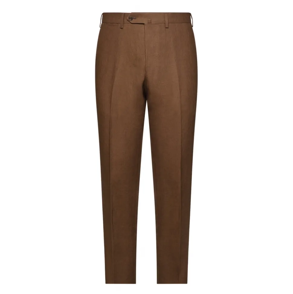 Viola Milano - Classic Raw Linen Trousers - Coffee - Handmade in Italy - Luxury Exclusive Collection - Avvenice