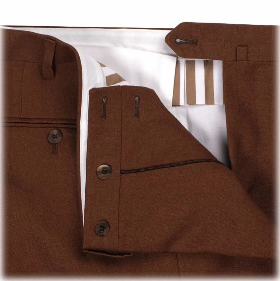 Viola Milano - Classic Raw Linen Trousers - Coffee - Handmade in Italy - Luxury Exclusive Collection - Avvenice