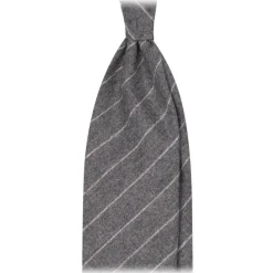 Viola Milano - Classic Shalk Stripe Untipped Flannel Tie - Light Grey - Made in Italy - Luxury Exclusive Collection - Avvenice