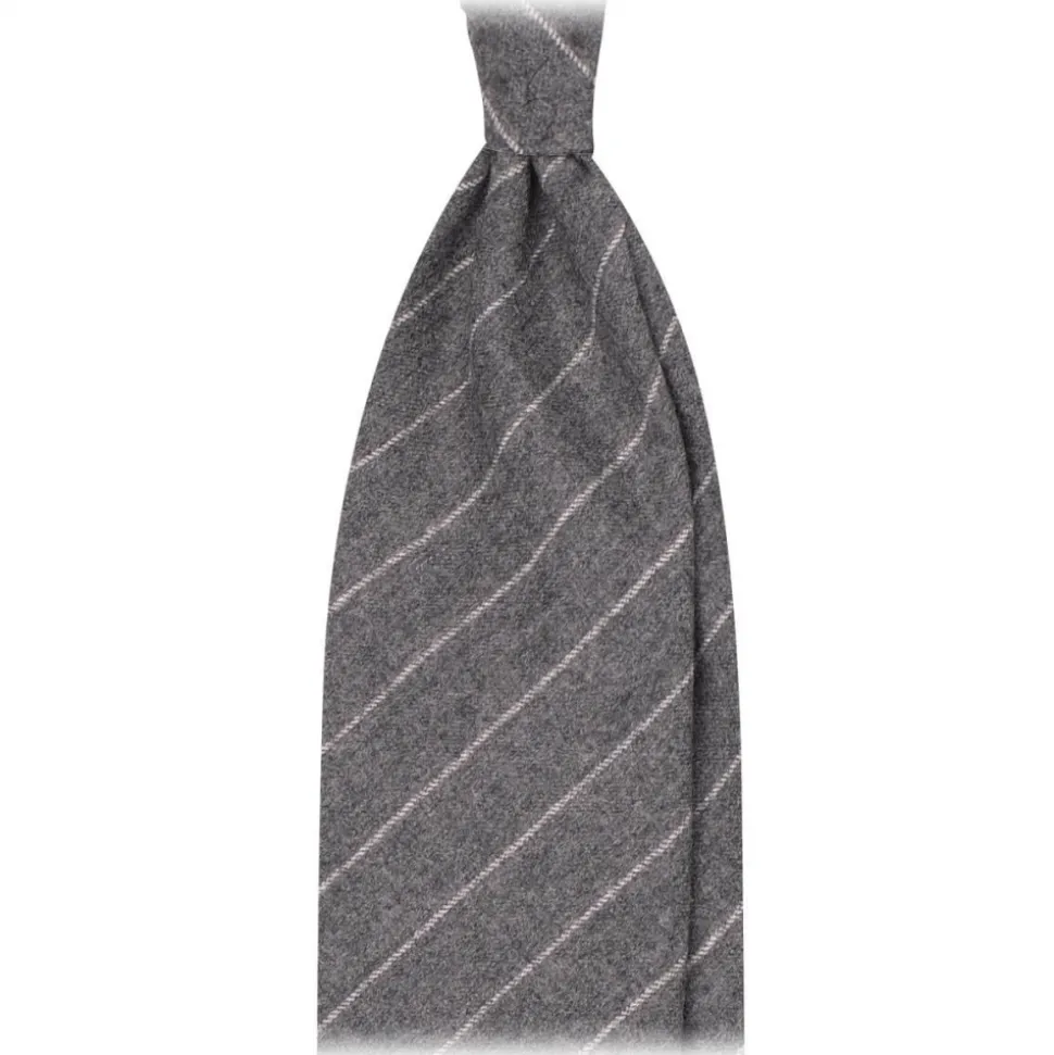 Viola Milano - Classic Shalk Stripe Untipped Flannel Tie - Light Grey - Made in Italy - Luxury Exclusive Collection - Avvenice