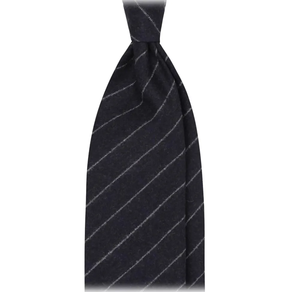 Viola Milano - Classic Shalk Stripe Untipped Vintage Flannel Tie - Navy - Handmade in Italy - Luxury Exclusive Collection - Avvenice