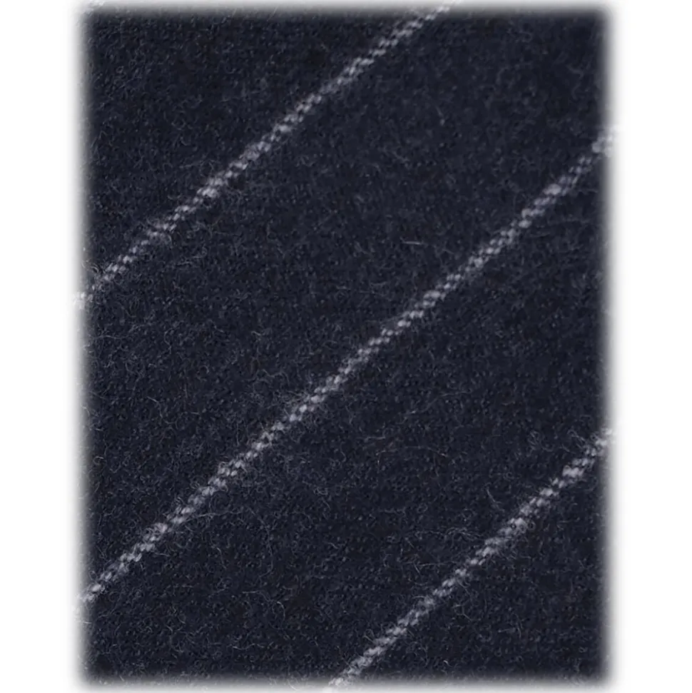 Viola Milano - Classic Shalk Stripe Untipped Vintage Flannel Tie - Navy - Handmade in Italy - Luxury Exclusive Collection - Avvenice