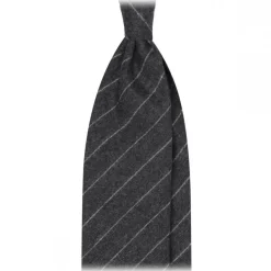 Viola Milano - Classic Shalk Stripe Untipped Flannel Tie - Dark Grey - Made in Italy - Luxury Exclusive Collection - Avvenice