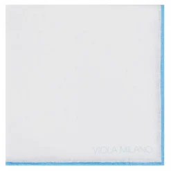 Viola Milano - Classic Shoestring 100% Linen Pocket Square - Light Blue - Handmade in Italy - Luxury Exclusive Collection - Avvenice