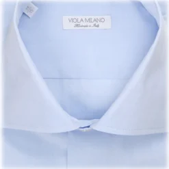 Viola Milano - Classic Solid Cut-Away Collar Dress Shirt - Classic Blue - Handmade in Italy - Luxury Exclusive Collection - Avvenice