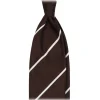 Viola Milano - Classic Stripe Selftipped Woven Silk Jacquard Tie - Brown/White - Handmade in Italy - Luxury Exclusive Collection - Avvenice