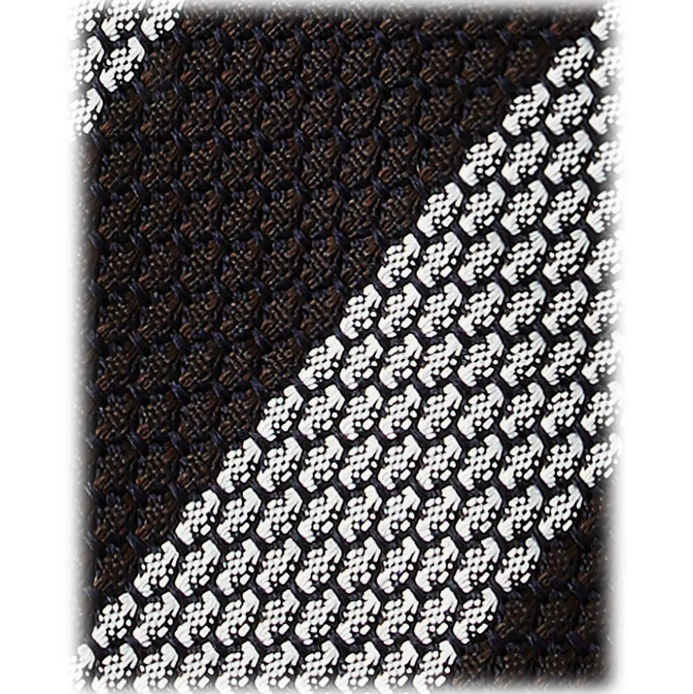 Viola Milano - Classic Stripe 3-Fold Grenadine Tie - Brown/White - Handmade in Italy - Luxury Exclusive Collection - Avvenice