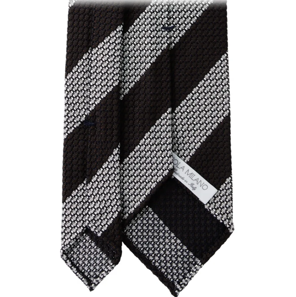 Viola Milano - Classic Stripe 3-Fold Grenadine Tie - Brown/White - Handmade in Italy - Luxury Exclusive Collection - Avvenice