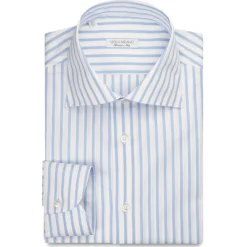 Viola Milano - Classic Stripe Cut-Away Collar Dress Shirt - Sea/White - Handmade in Italy - Luxury Exclusive Collection - Avvenice