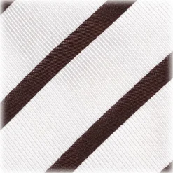 Viola Milano - Classic Stripe Selftipped Silk Jacquard Tie - Brown / Navy - Made in Italy - Luxury Exclusive Collection - Avvenice