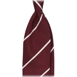 Viola Milano - Classic Stripe Selftipped Woven Silk Jacquard Tie - Wine/White - Handmade in Italy - Luxury Exclusive Collection - Avvenice
