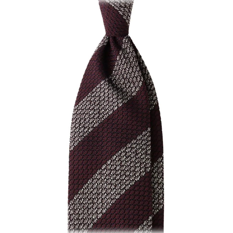 Viola Milano - Classic Stripe 3-Fold Grenadine Tie - Burgundy/White - Handmade in Italy - Luxury Exclusive Collection - Avvenice